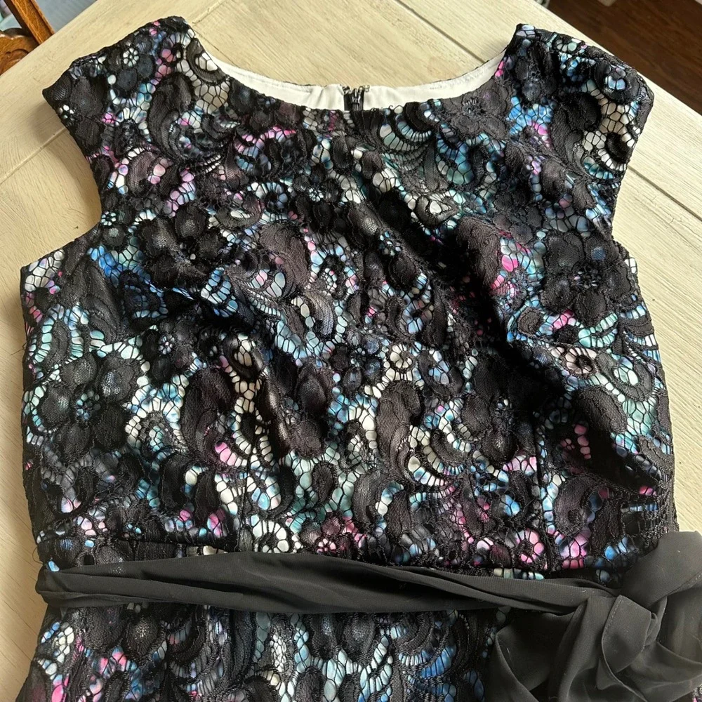 Alex Evenings Black Floral Lace‎ Sheath Dress 16W Mother of the Bride Guest